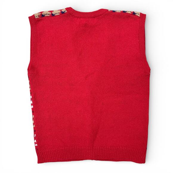 Vintage Teddy Bear Christmas Grannycore Knit Sweater Vest L 80s Cottage Preppy - Picture 5 of 7